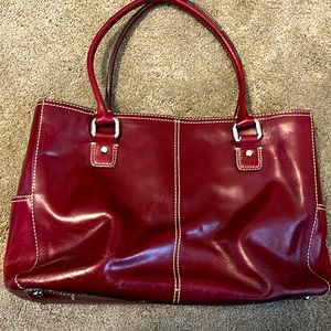Deep red Fossil laptop bag with 2 handles